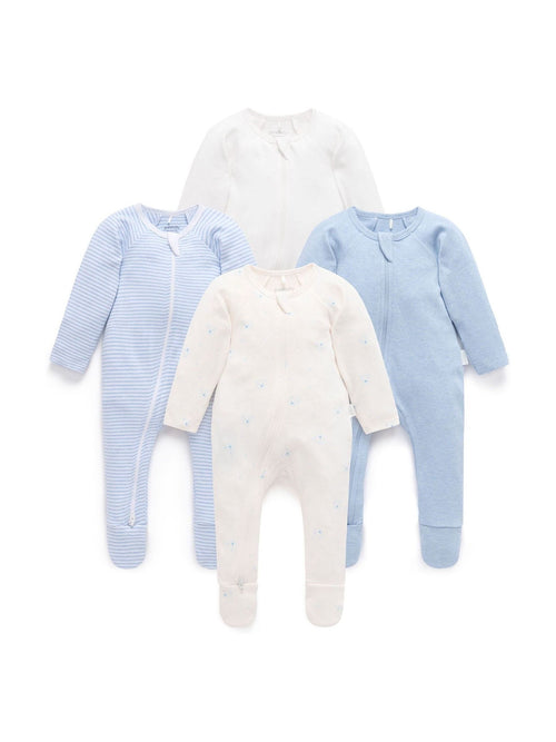 Purebaby Pale Blue Zip Sleepsuits 4 Pack image 1