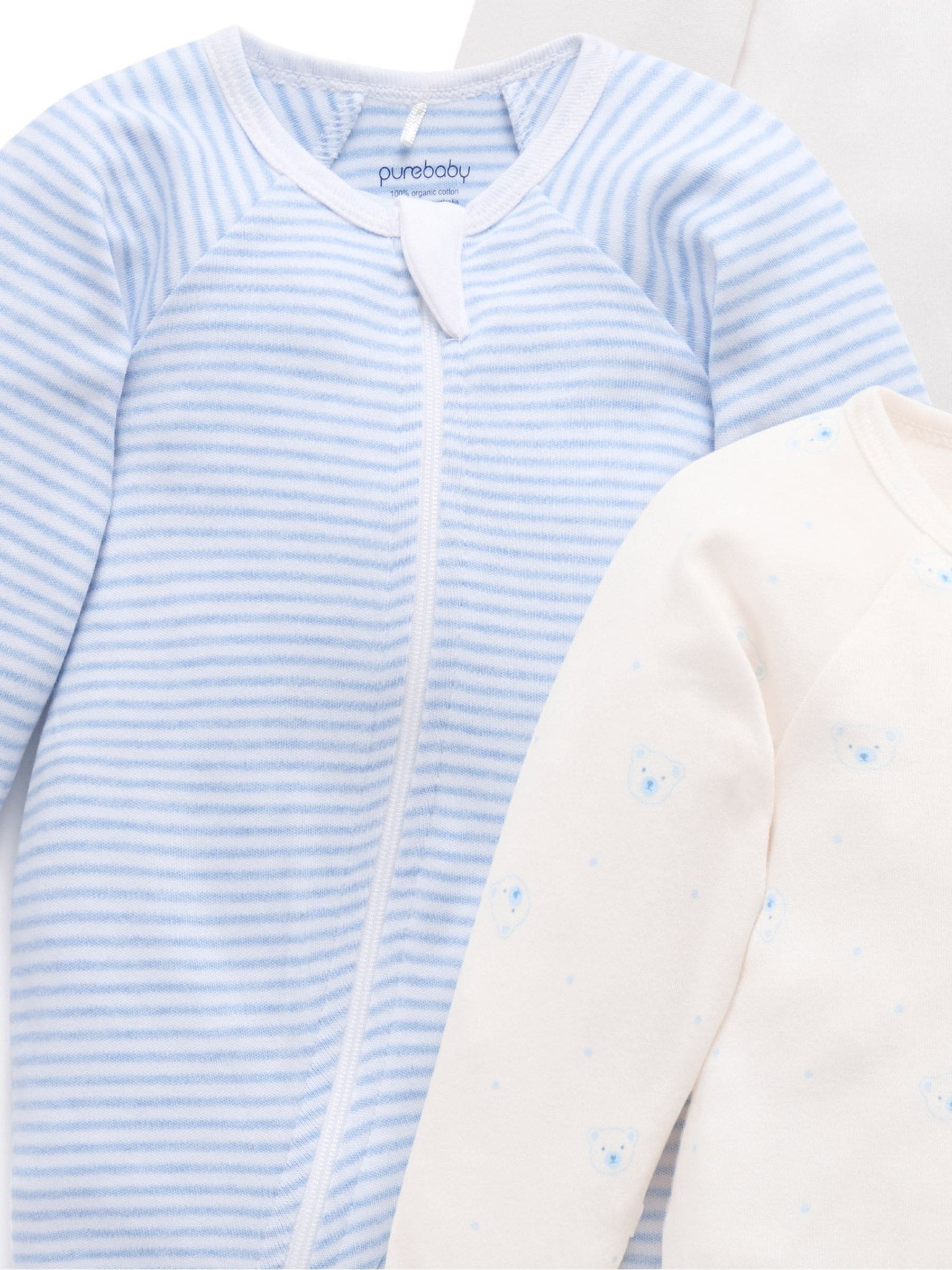 Purebaby Pale Blue Zip Sleepsuits 4 Pack image 3