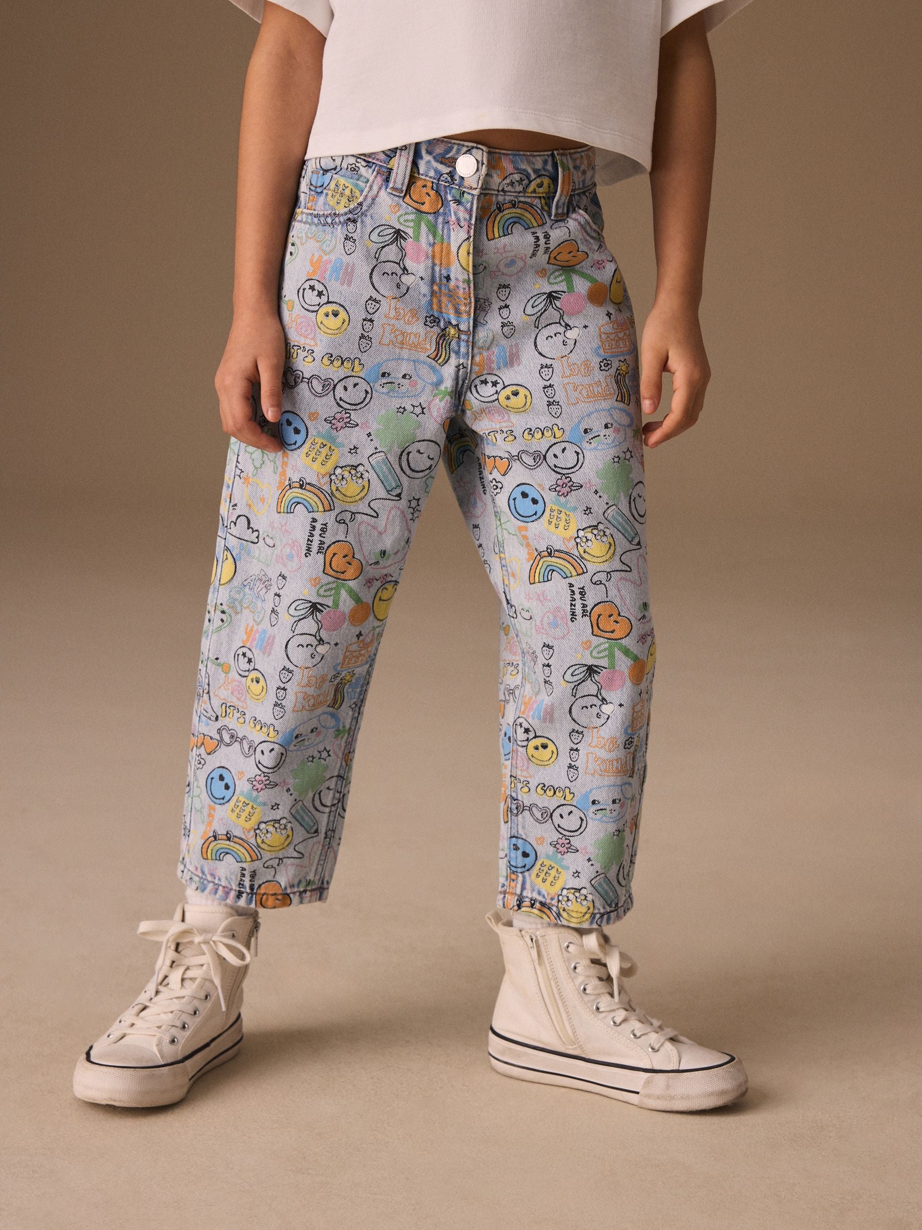 Dsiney Kidz - Smiley World Doodle Print Barrel Leg Jeans (3-16yrs) image 1