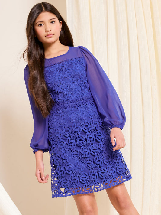 Lipsy Cobalt Blue Lace Chiffon Occasion Dress (5-16yrs) - image 1