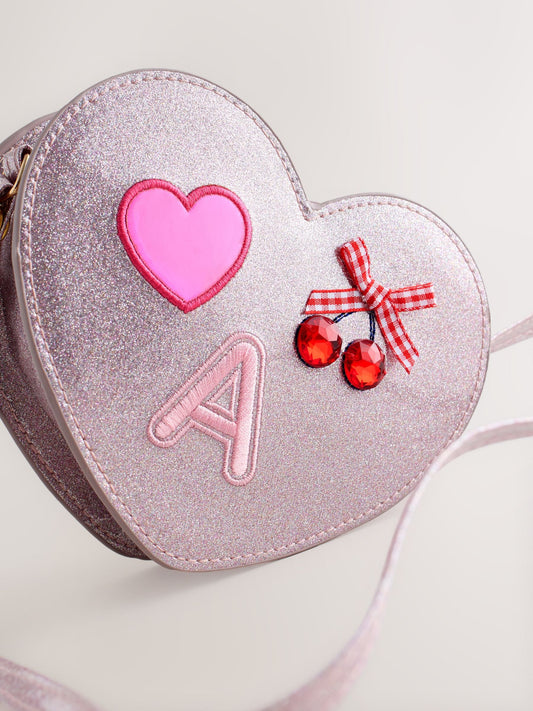 Pale Pink/ Metallic Gem Heart Initial Bag image 1