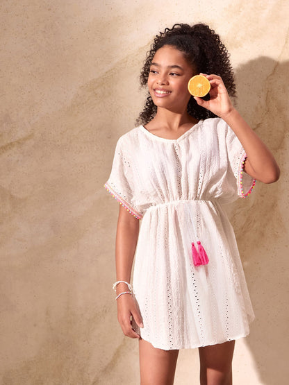 Dsiney Kidz - Lipsy White Jersey Broderie Kaftan (5-16yrs) image 4