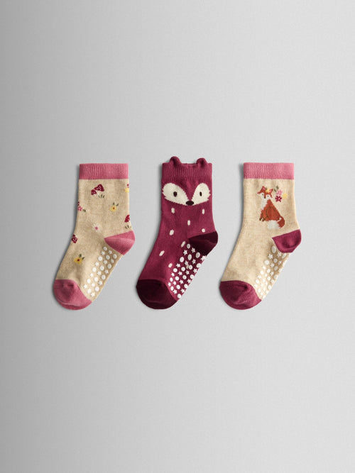 JoJo Maman Bébé Berry Pink 3-Pack Fox Socks image 1