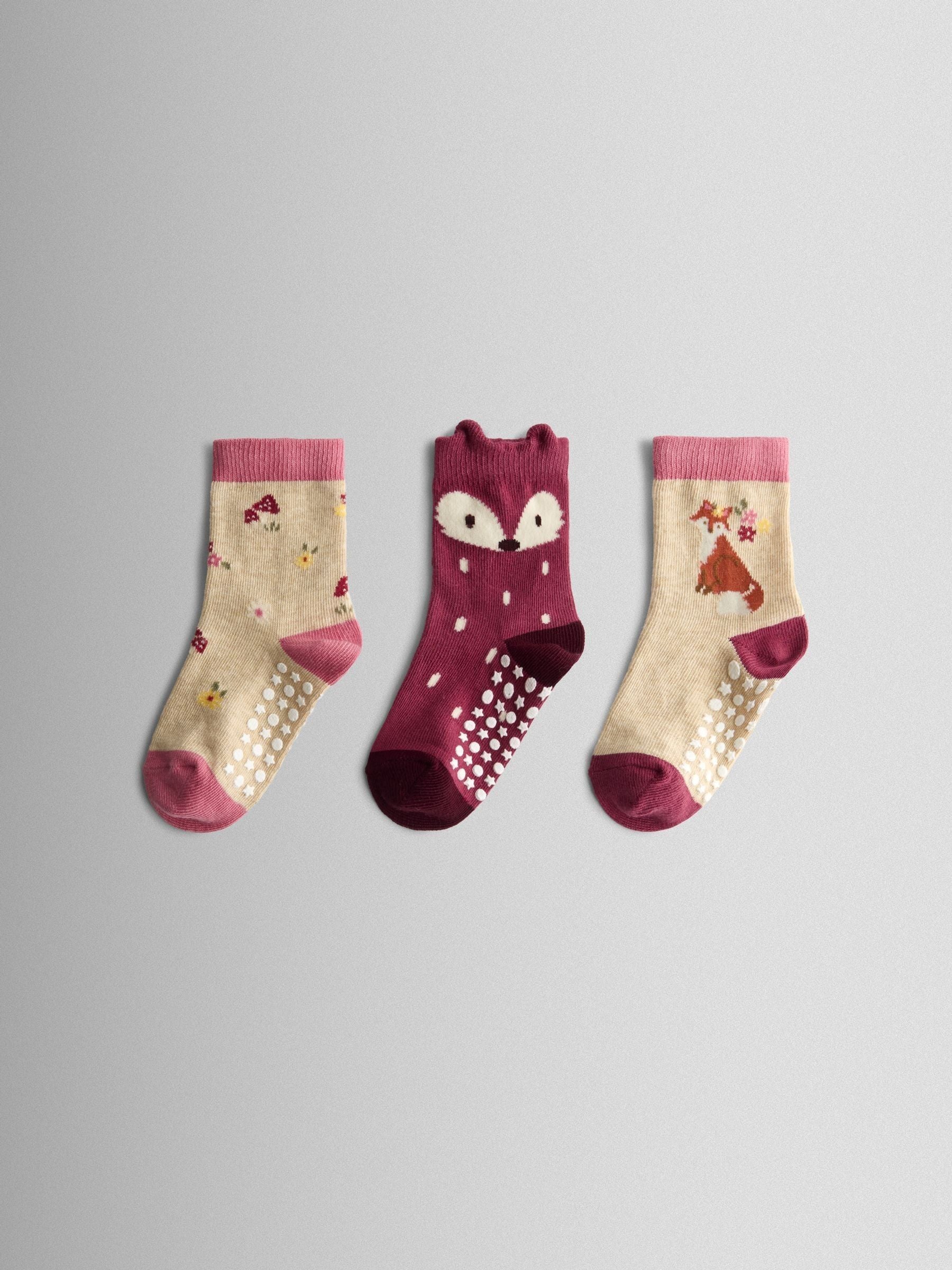 JoJo Maman Bébé Berry Pink 3-Pack Fox Socks image 1