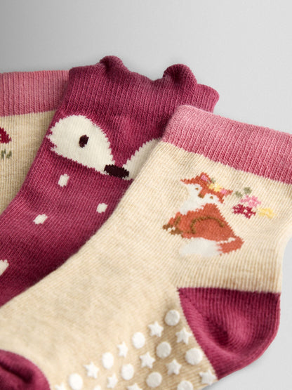 JoJo Maman Bébé Berry Pink 3-Pack Fox Socks image 5