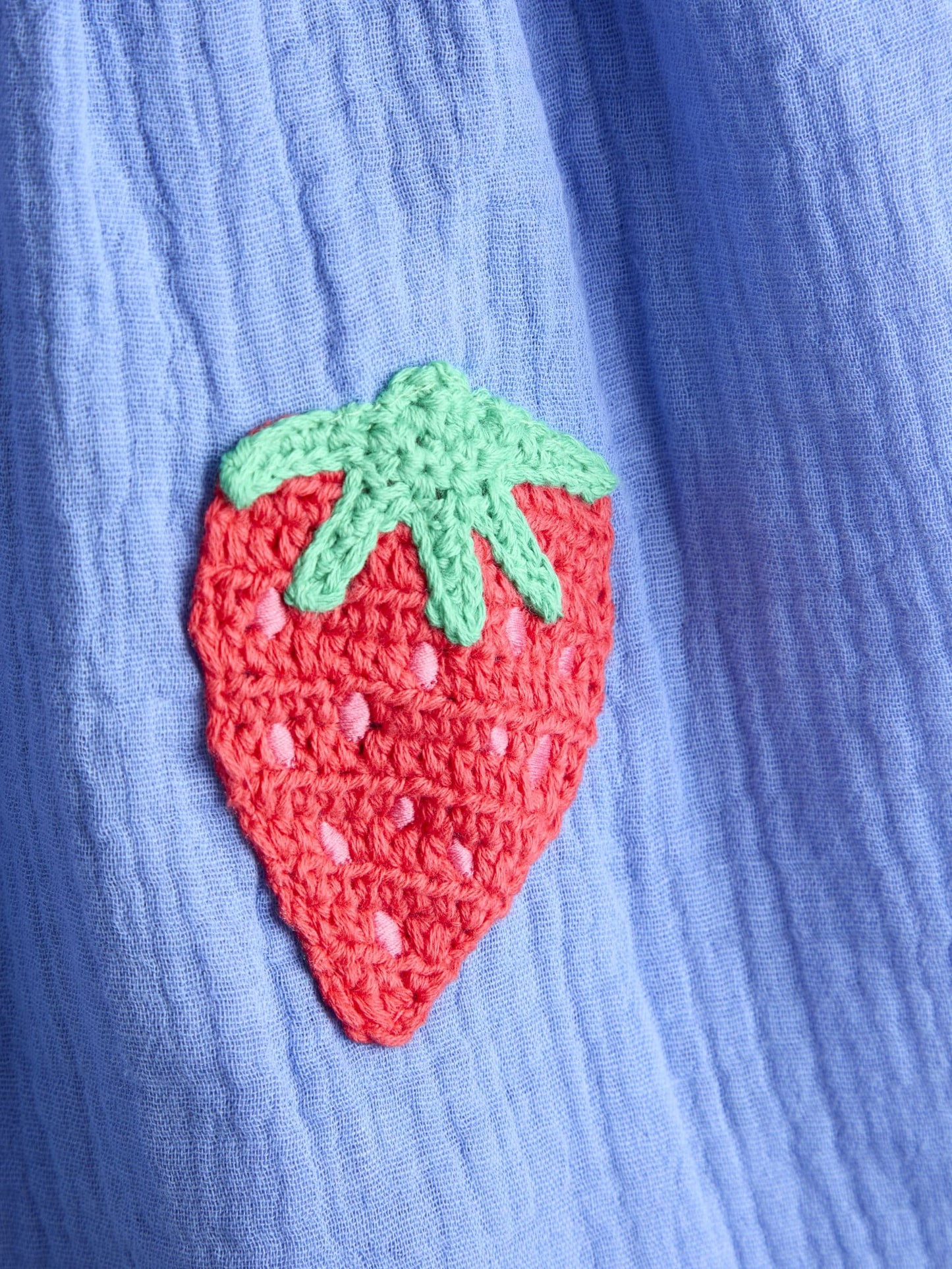 JoJo Maman Bébé Blue Rainbow Strawberry Appliqué Pocket Knit Cheesecloth Combo Dress image 4