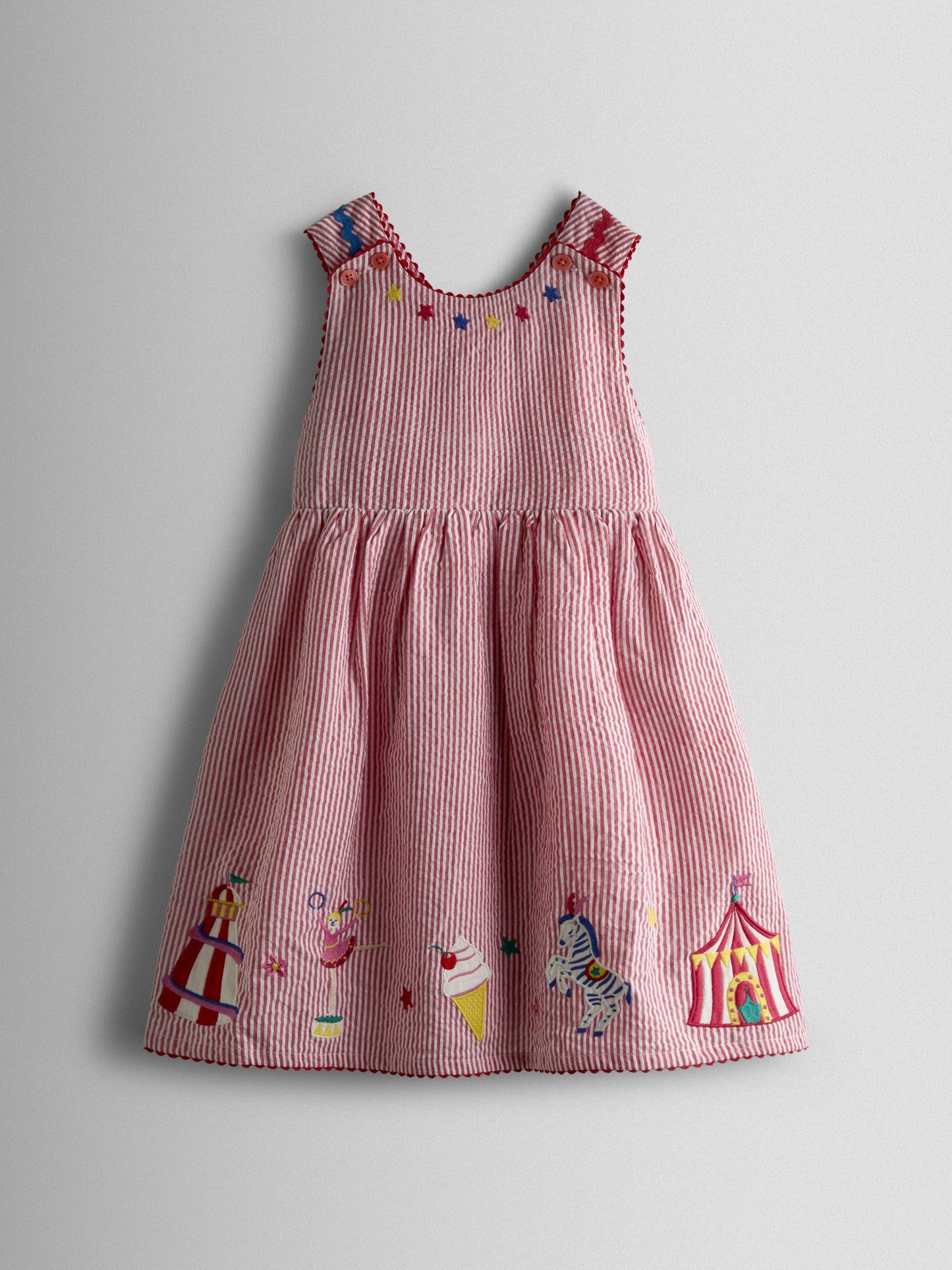 JoJo Maman Bébé Red Fairground Cross Back Appliqué Sundress image 2