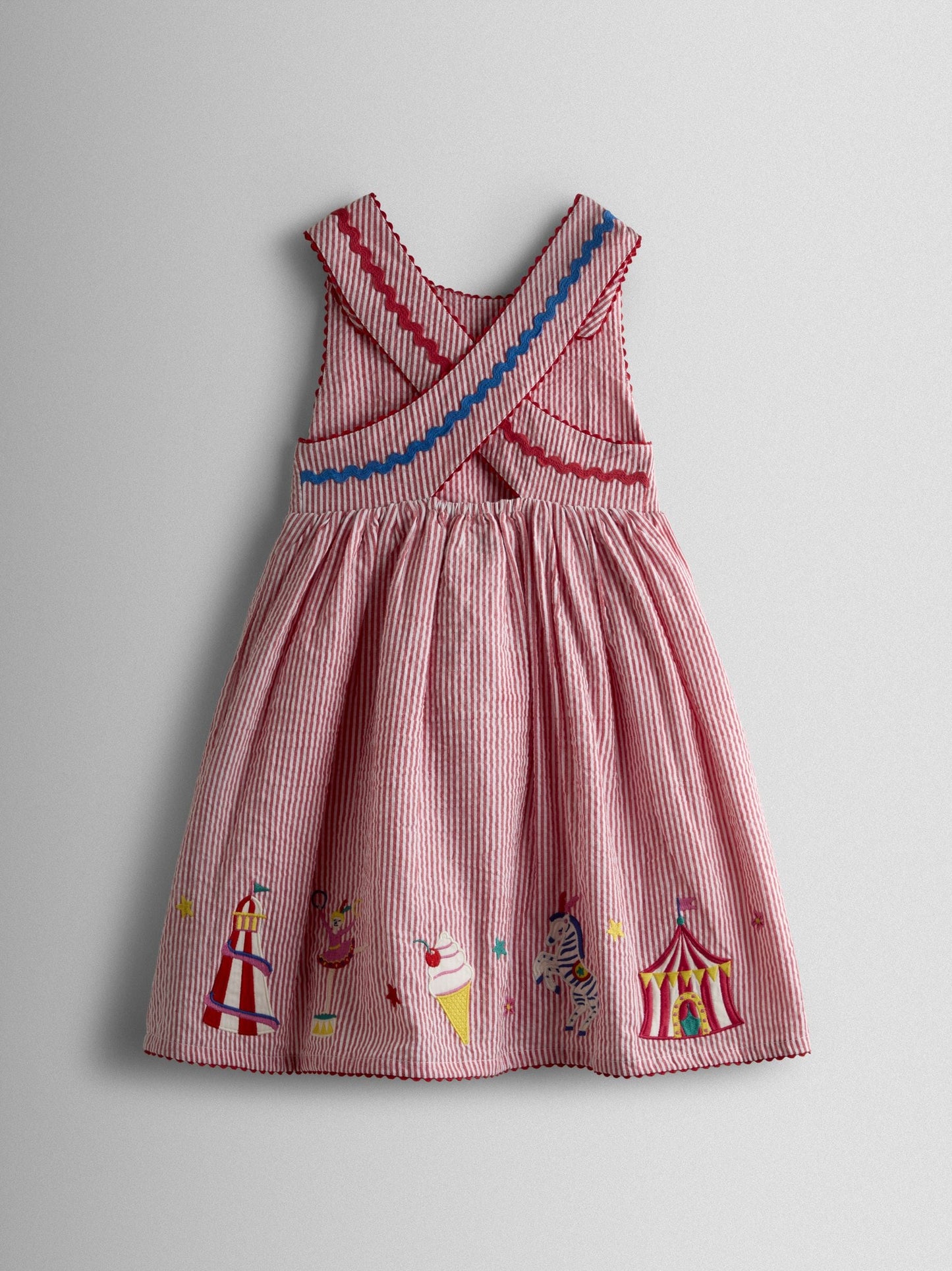 JoJo Maman Bébé Red Fairground Cross Back Appliqué Sundress image 3
