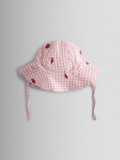 JoJo Maman Bébé Pink Strawberry Embroidered Frill Romper & Hat Set image 4