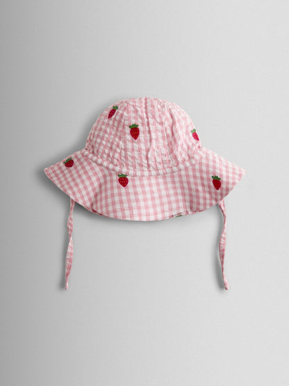JoJo Maman Bébé Pink Strawberry Embroidered Frill Romper & Hat Set image 5