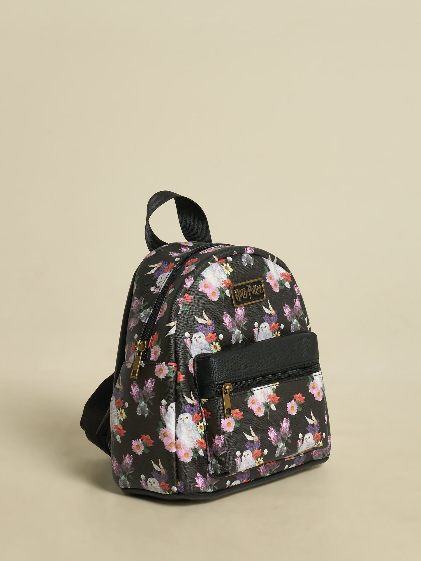 Brand Threads Black Harry Potter Floral Hedwig Backpack image 1