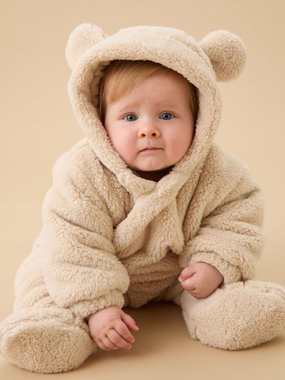 MORI Beige Faux Fur Supersoft Zip Up Pramsuit - image 1