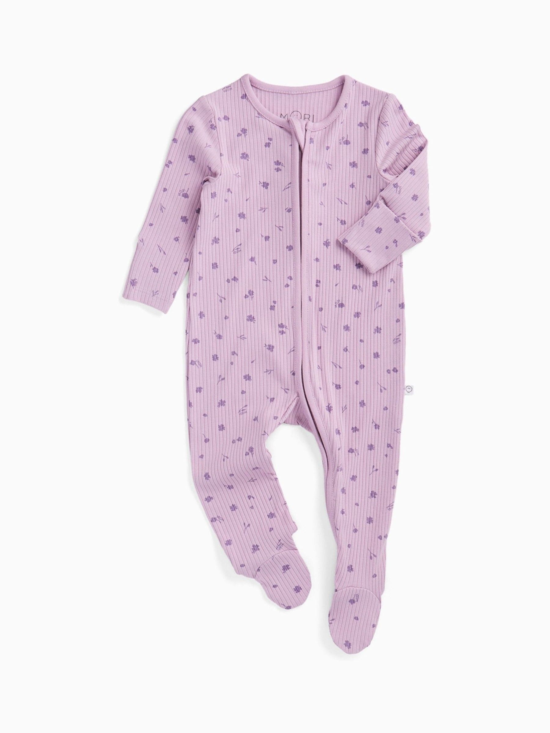 MORI Purple Ribbed Stretch Supersoft 2 Way Zip Sleepsuit image 2