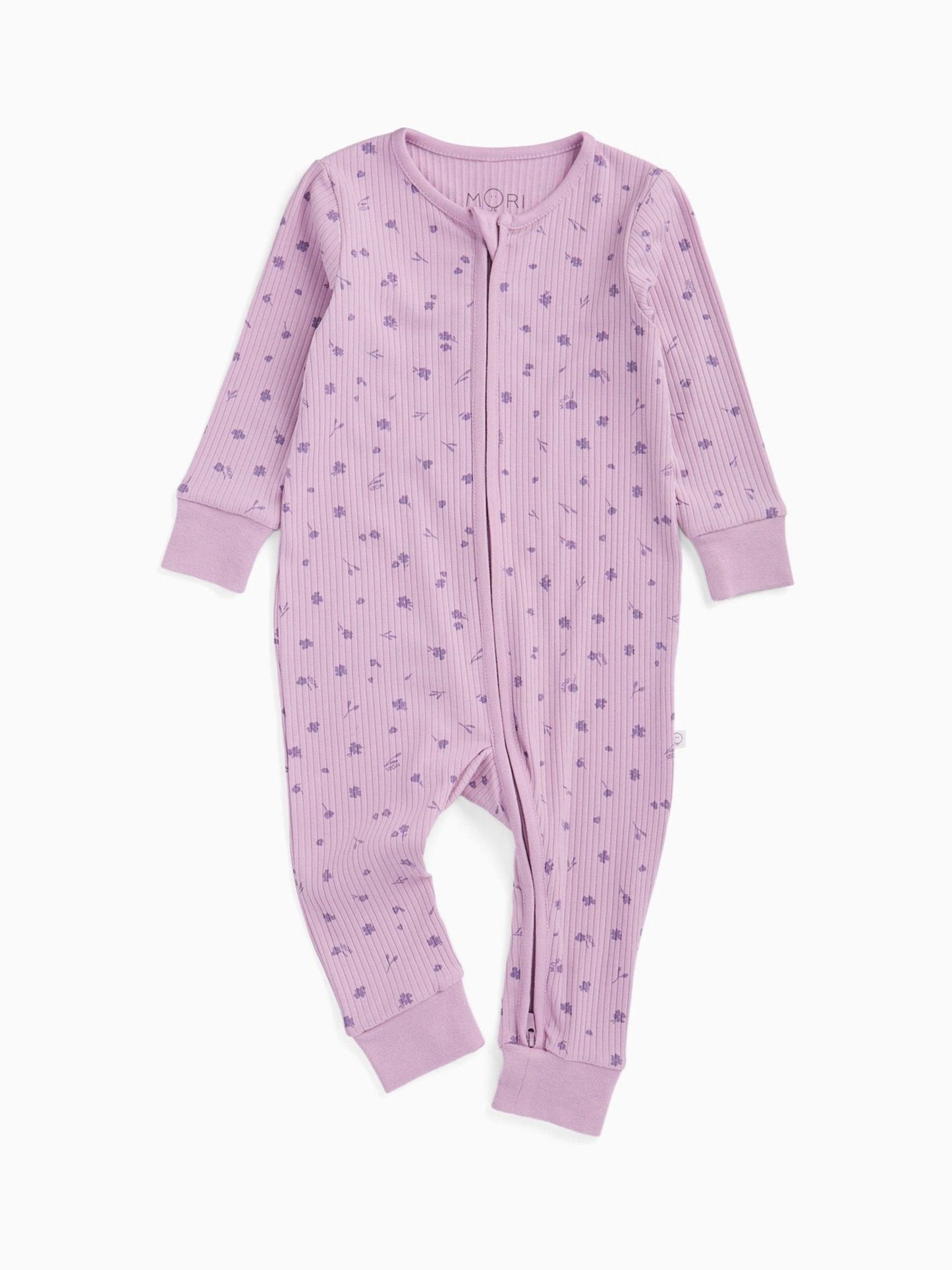 MORI Purple Ribbed Stretch Supersoft 2 Way Zip Sleepsuit image 3