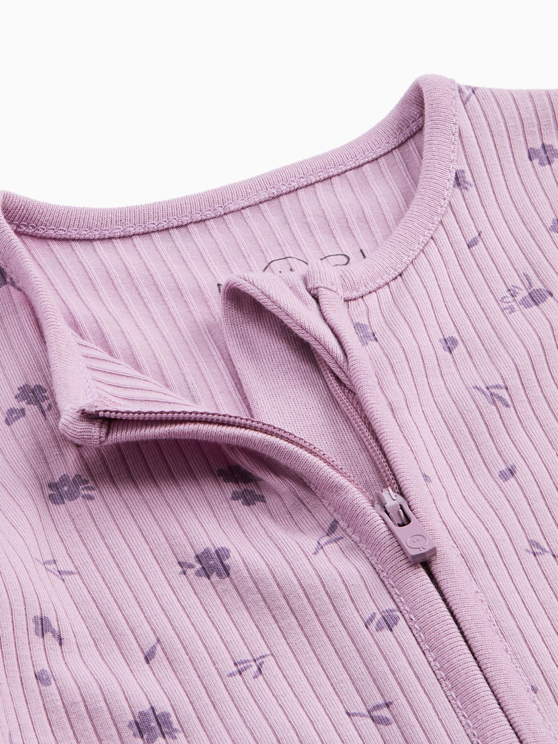 MORI Purple Ribbed Stretch Supersoft 2 Way Zip Sleepsuit image 4