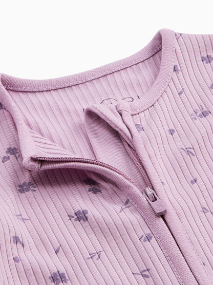 MORI Purple Ribbed Stretch Supersoft 2 Way Zip Sleepsuit image 4