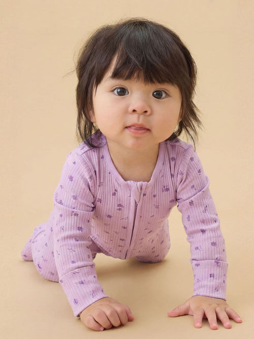 MORI Purple Ribbed Stretch Supersoft 2 Way Zip Sleepsuit image 1