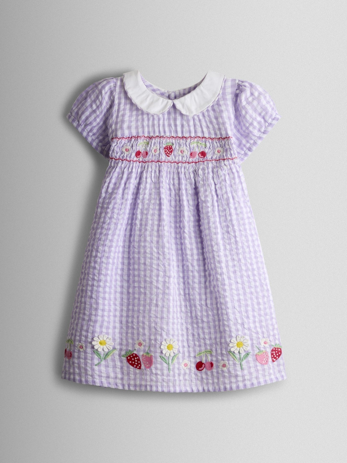 Dsiney Kidz - JoJo Maman Bébé Lilac Purple Cherry Appliqué Smocked Dress image 2