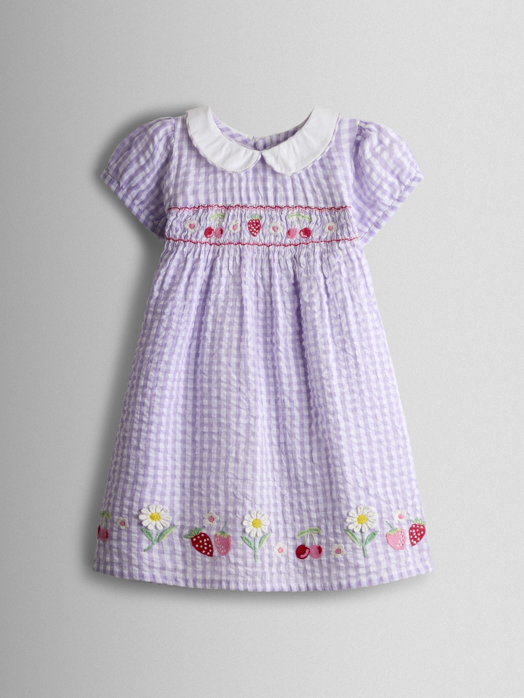 Dsiney Kidz - JoJo Maman Bébé Lilac Purple Cherry Appliqué Smocked Dress image 2