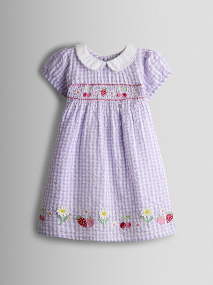 Dsiney Kidz - JoJo Maman Bébé Lilac Purple Cherry Appliqué Smocked Dress image 2
