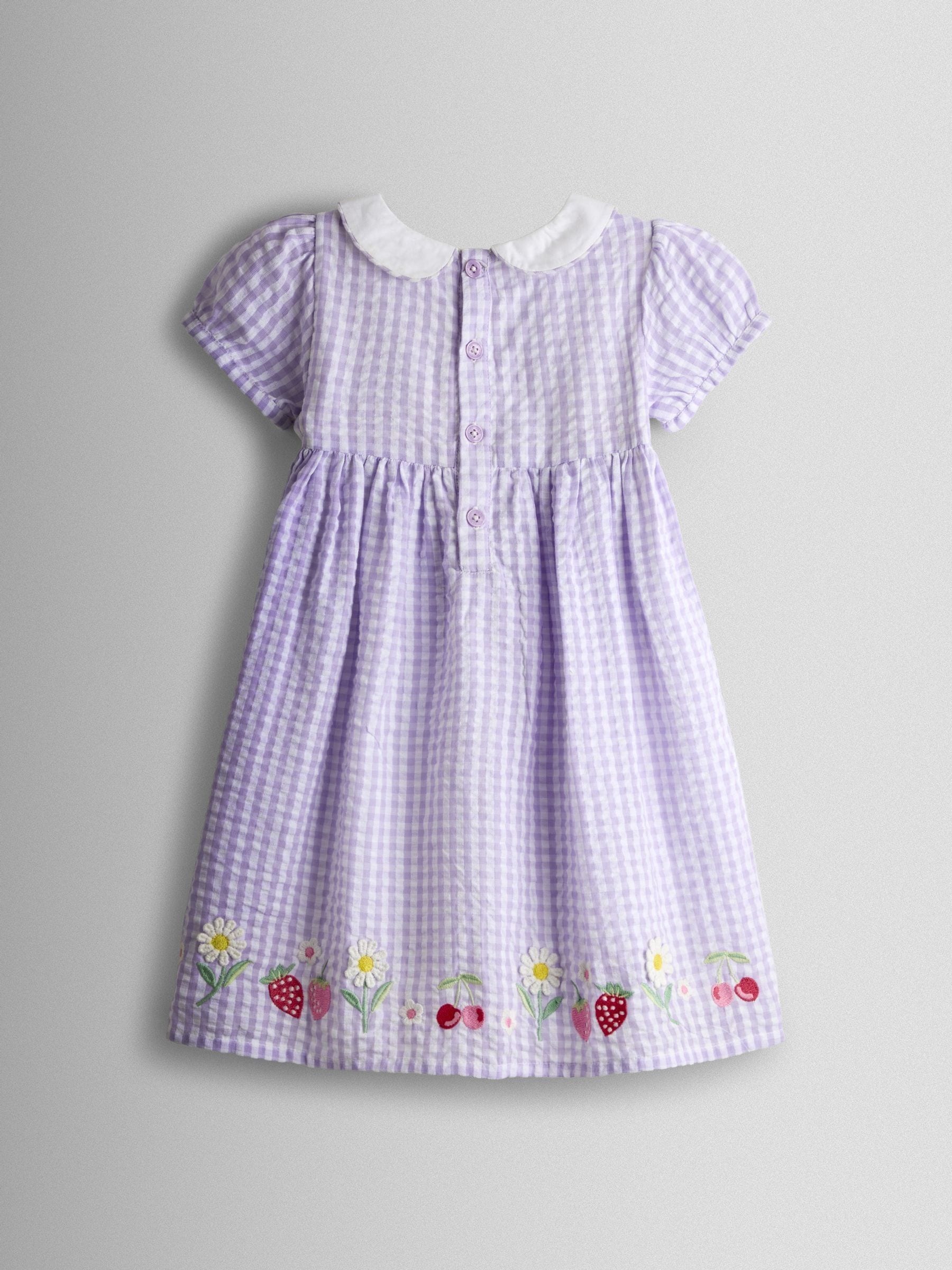 Dsiney Kidz - JoJo Maman Bébé Lilac Purple Cherry Appliqué Smocked Dress image 3