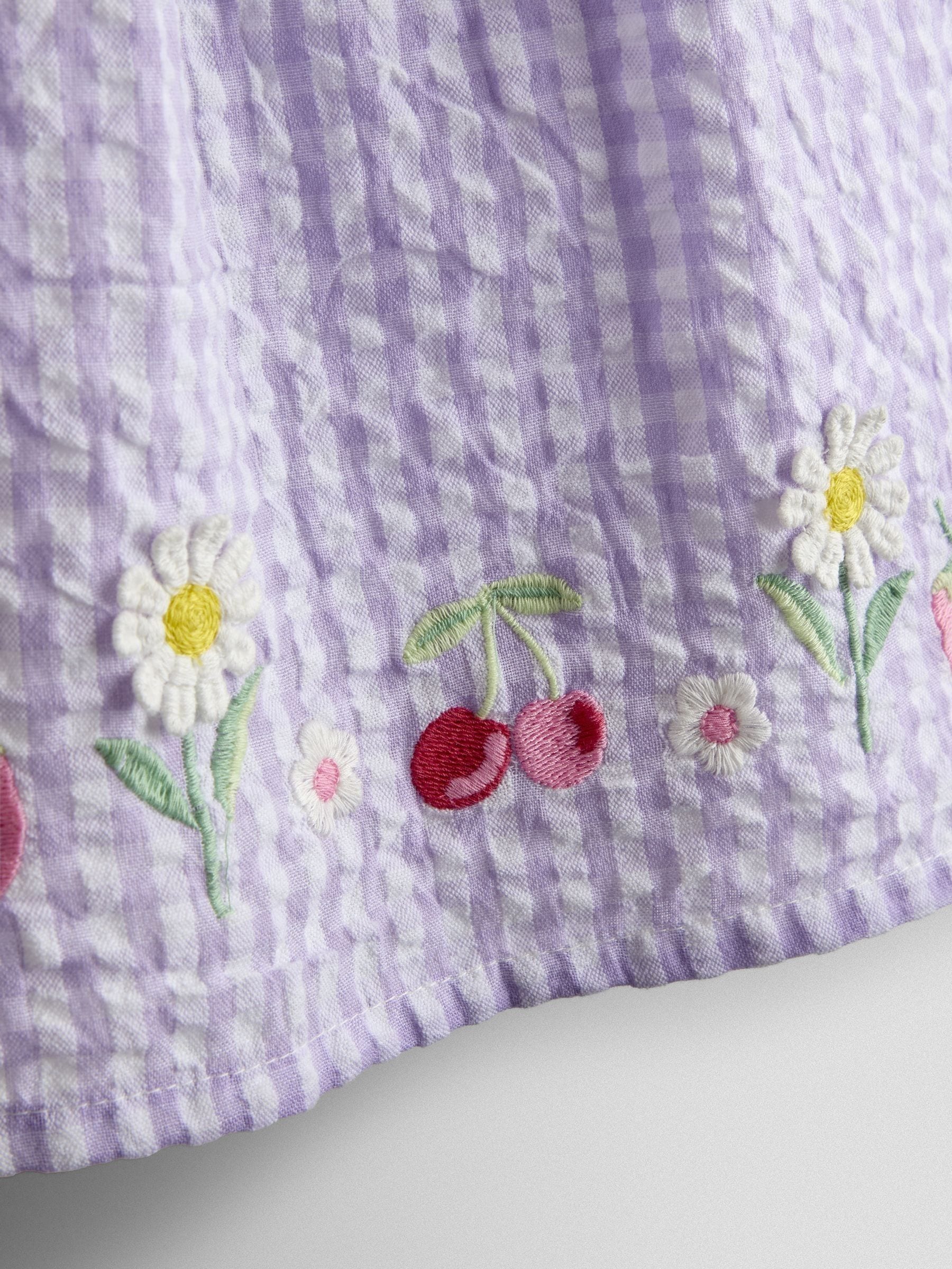 Dsiney Kidz - JoJo Maman Bébé Lilac Purple Cherry Appliqué Smocked Dress image 7