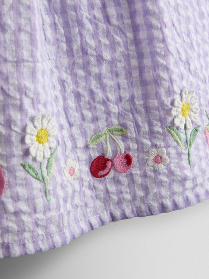Dsiney Kidz - JoJo Maman Bébé Lilac Purple Cherry Appliqué Smocked Dress image 7