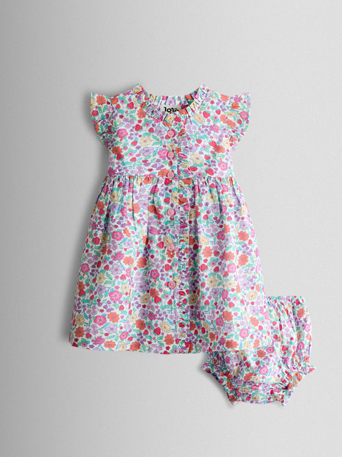 Dsiney Kidz - JoJo Maman Bébé Pink Strawberry Floral Frill Shoulder Button Through Baby Dress image 1