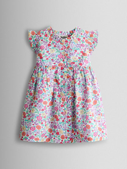 JoJo Maman Bébé Pink Strawberry Floral Frill Shoulder Button Through Baby Dress image 2