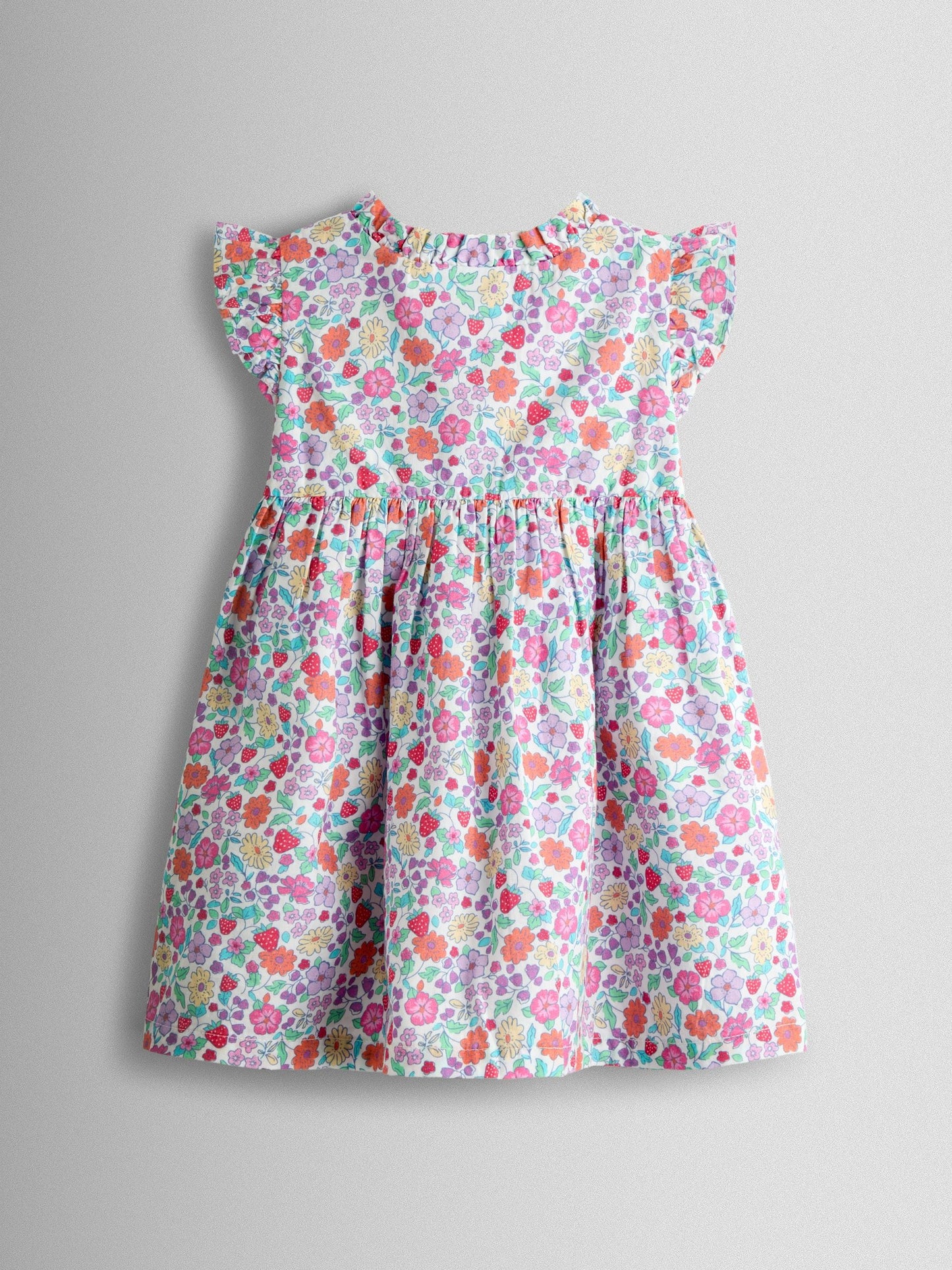JoJo Maman Bébé Pink Strawberry Floral Frill Shoulder Button Through Baby Dress image 3