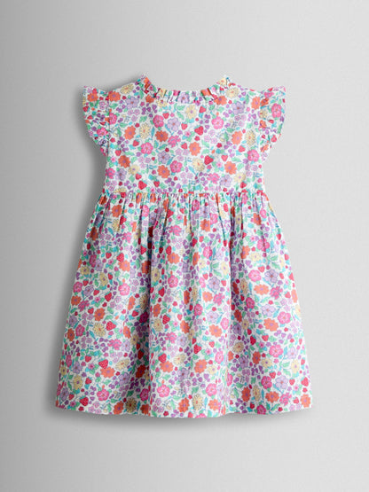 JoJo Maman Bébé Pink Strawberry Floral Frill Shoulder Button Through Baby Dress image 3