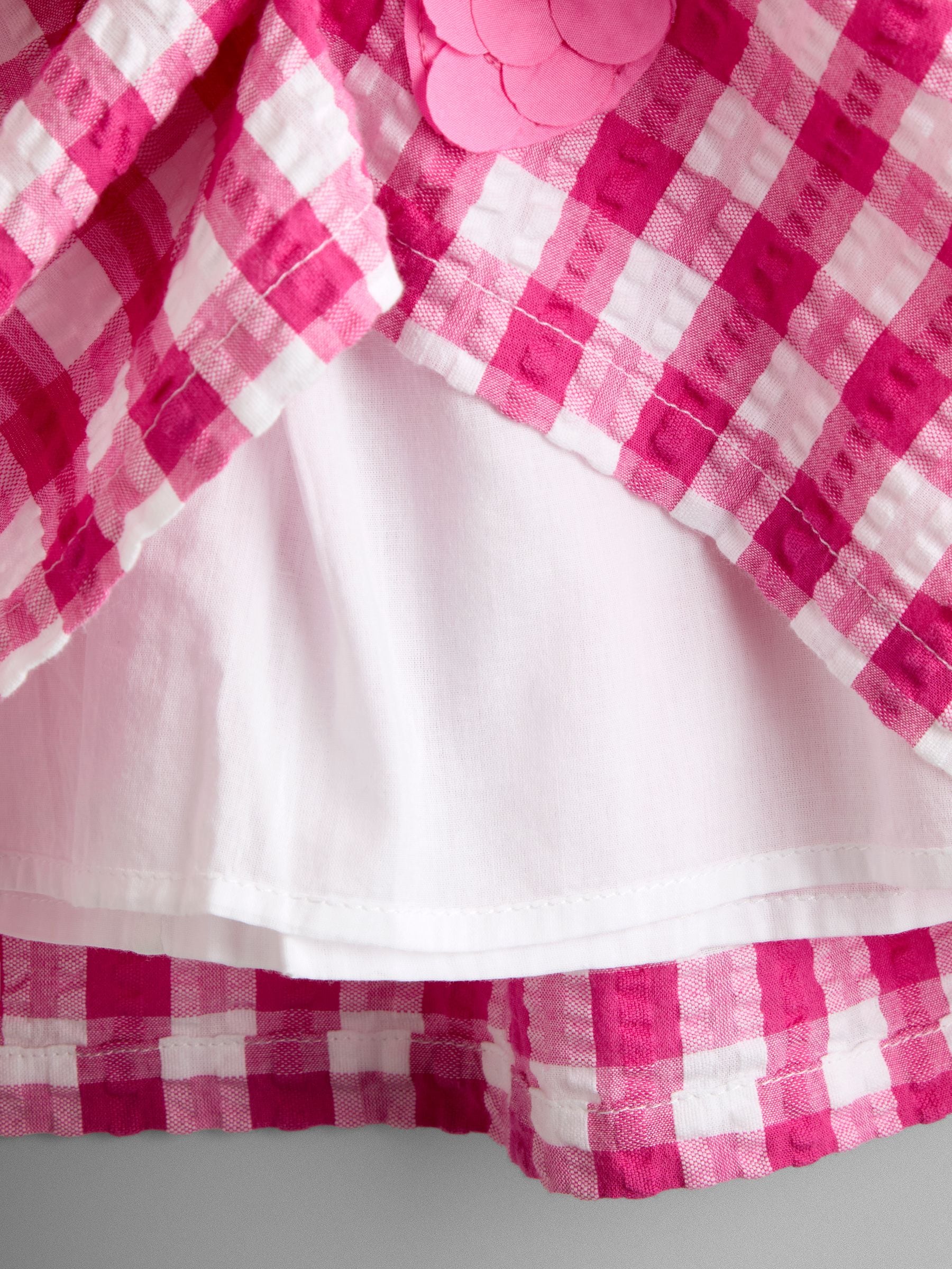 JoJo Maman Bébé Fuchsia Pink Gingham Fruit Appliqué Puff Sleeve Dress image 4