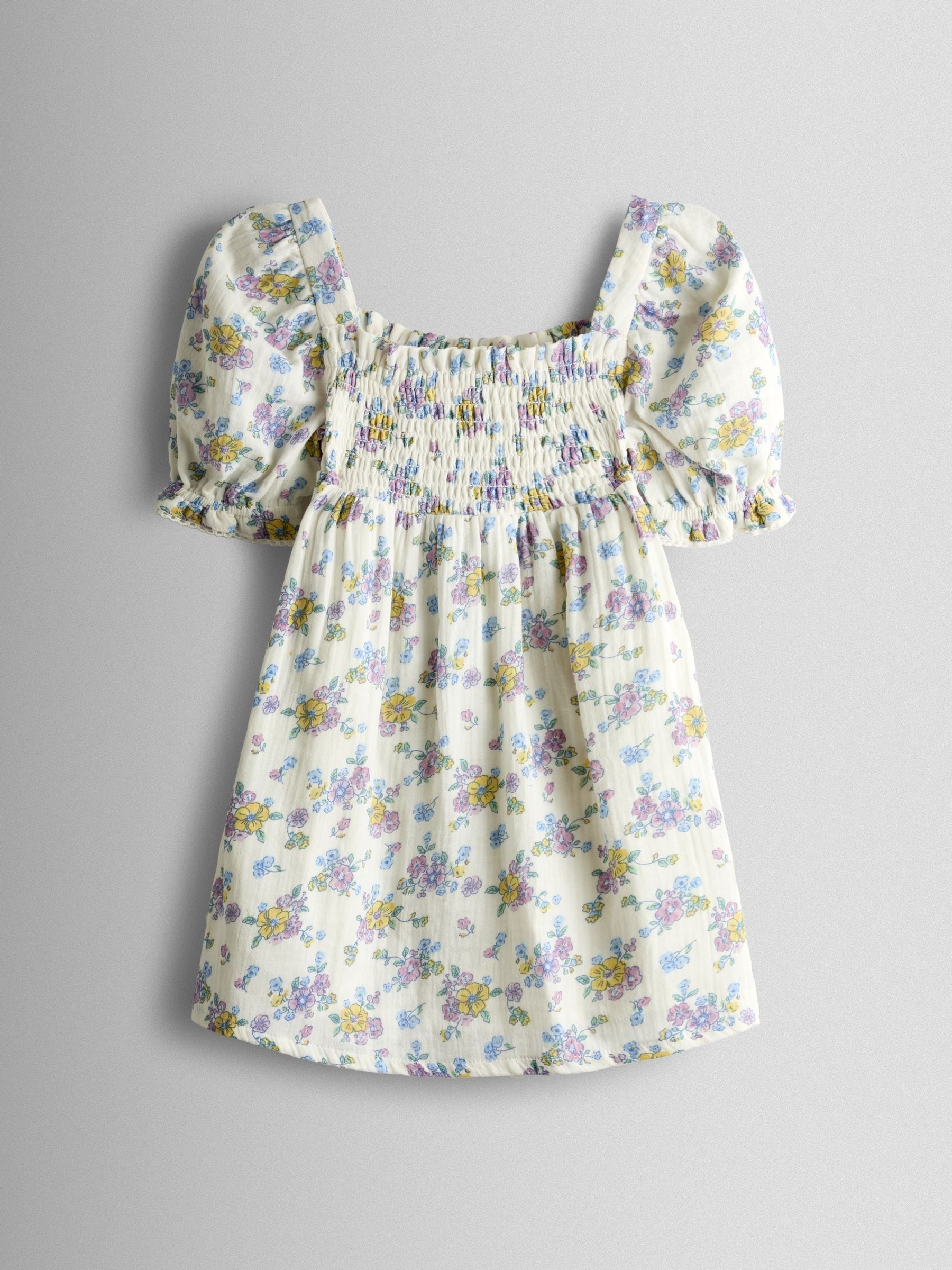JoJo Maman Bébé Natural Floral Cheesecloth Smocked Bodice Dress image 1