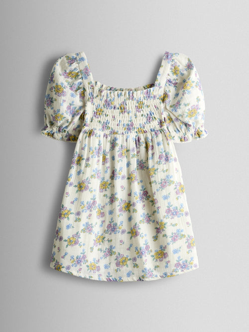 JoJo Maman Bébé Natural Floral Cheesecloth Smocked Bodice Dress image 1