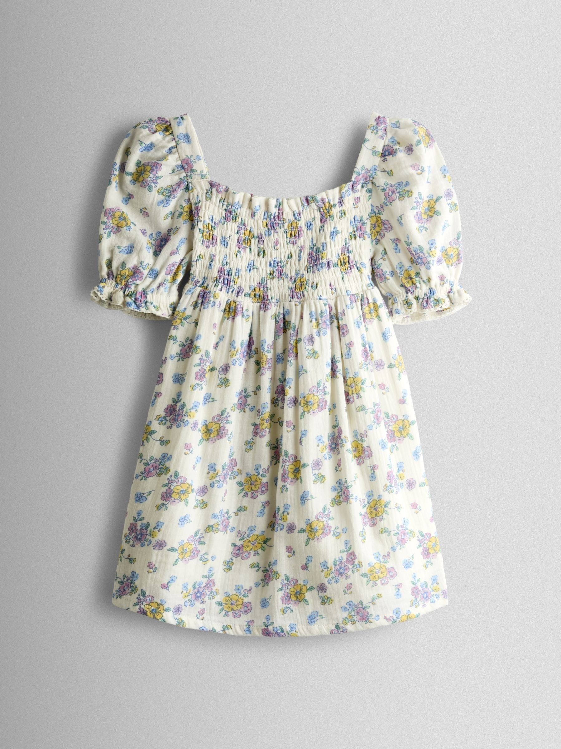 JoJo Maman Bébé Natural Floral Cheesecloth Smocked Bodice Dress image 2