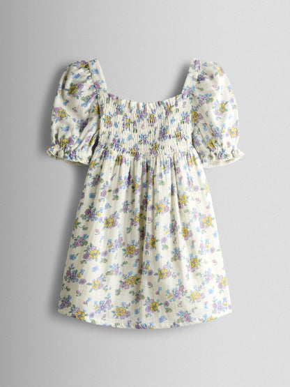 JoJo Maman Bébé Natural Floral Cheesecloth Smocked Bodice Dress image 2