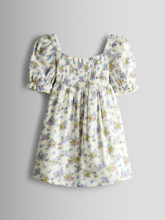 JoJo Maman Bébé Natural Floral Cheesecloth Smocked Bodice Dress image 2