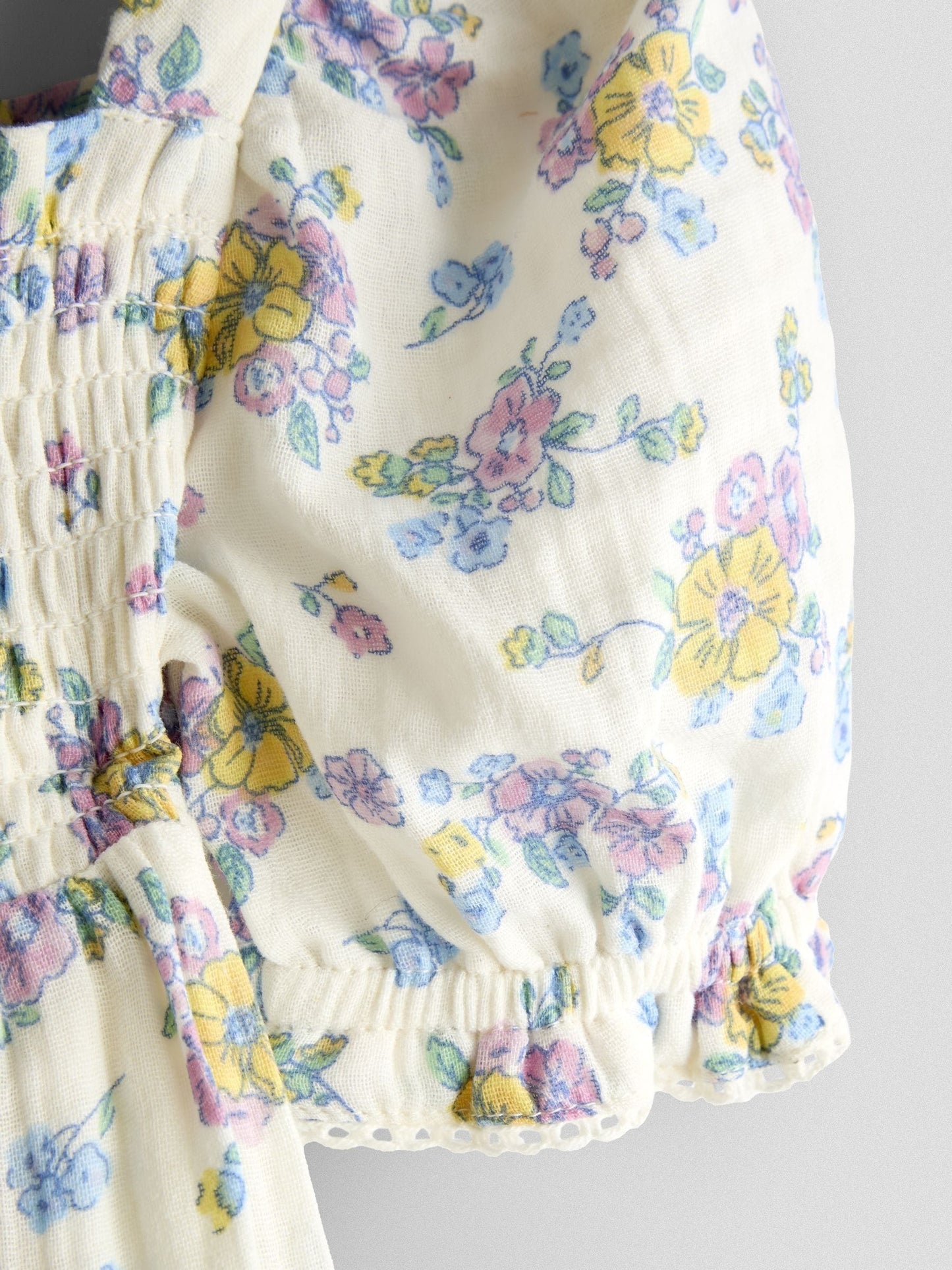 JoJo Maman Bébé Natural Floral Cheesecloth Smocked Bodice Dress image 4