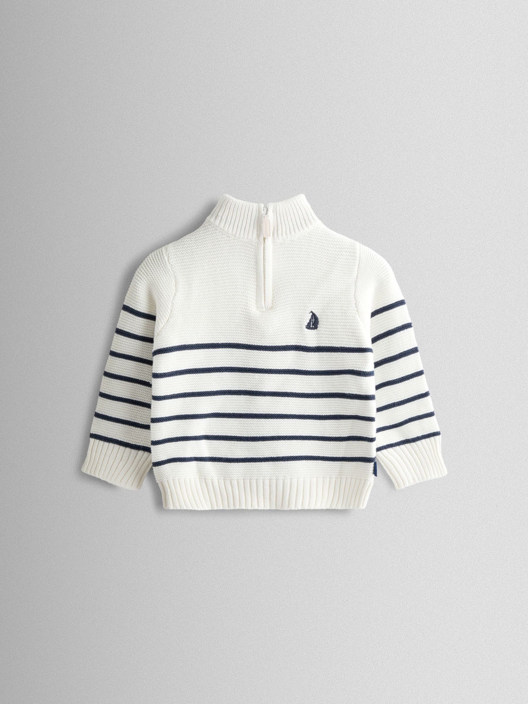 JoJo Maman Bébé Cream Navy Stripe Half Zip Knitted Jumper image 2