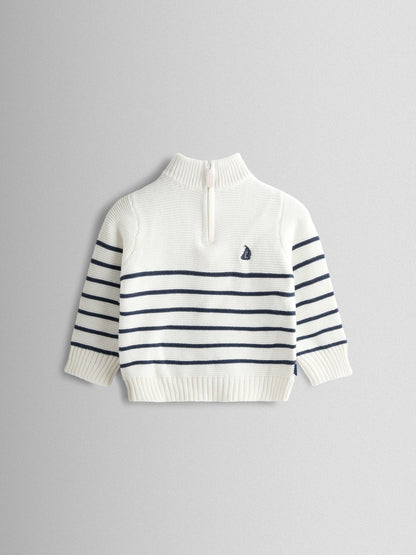 JoJo Maman Bébé Cream Navy Stripe Half Zip Knitted Jumper image 2