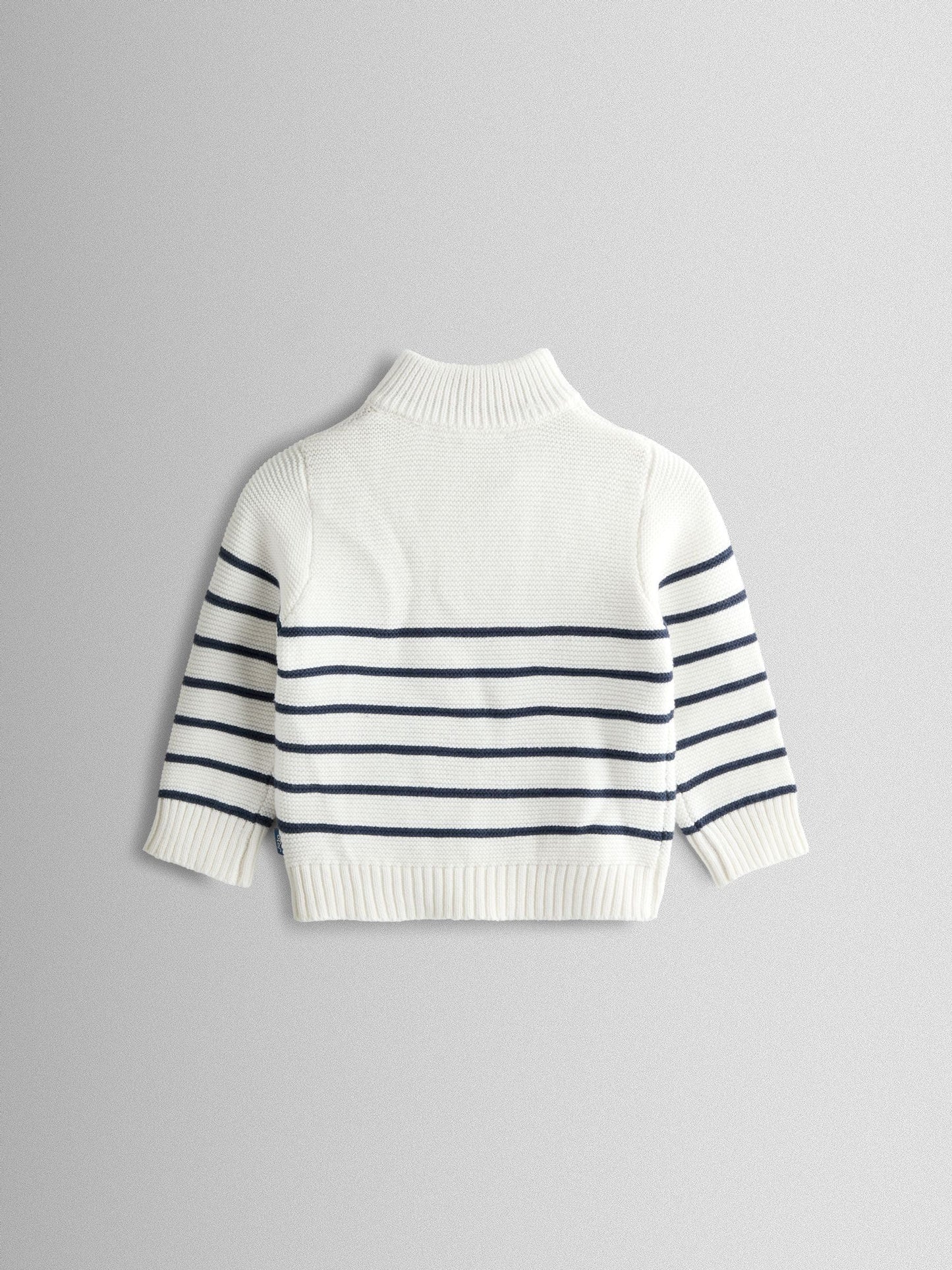 JoJo Maman Bébé Cream Navy Stripe Half Zip Knitted Jumper image 3
