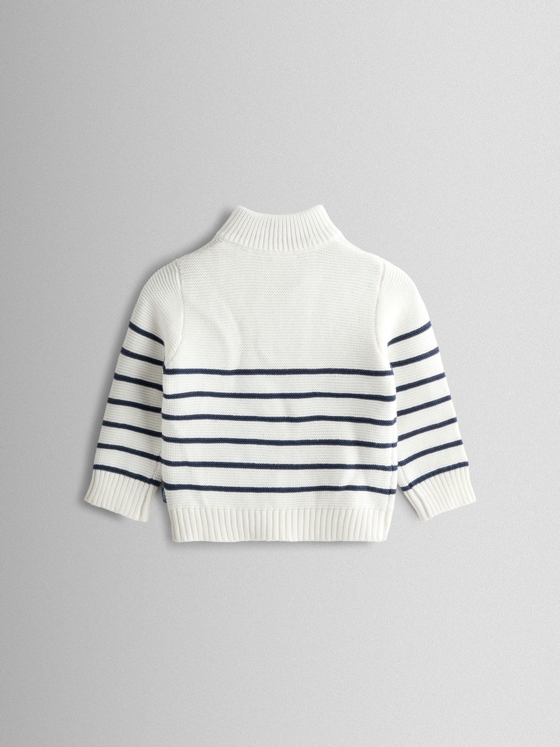 JoJo Maman Bébé Cream Navy Stripe Half Zip Knitted Jumper image 3