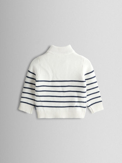 JoJo Maman Bébé Cream Navy Stripe Half Zip Knitted Jumper image 3