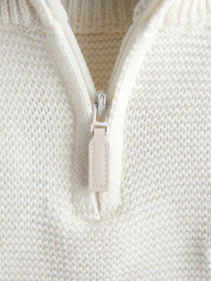 JoJo Maman Bébé Cream Navy Stripe Half Zip Knitted Jumper image 5