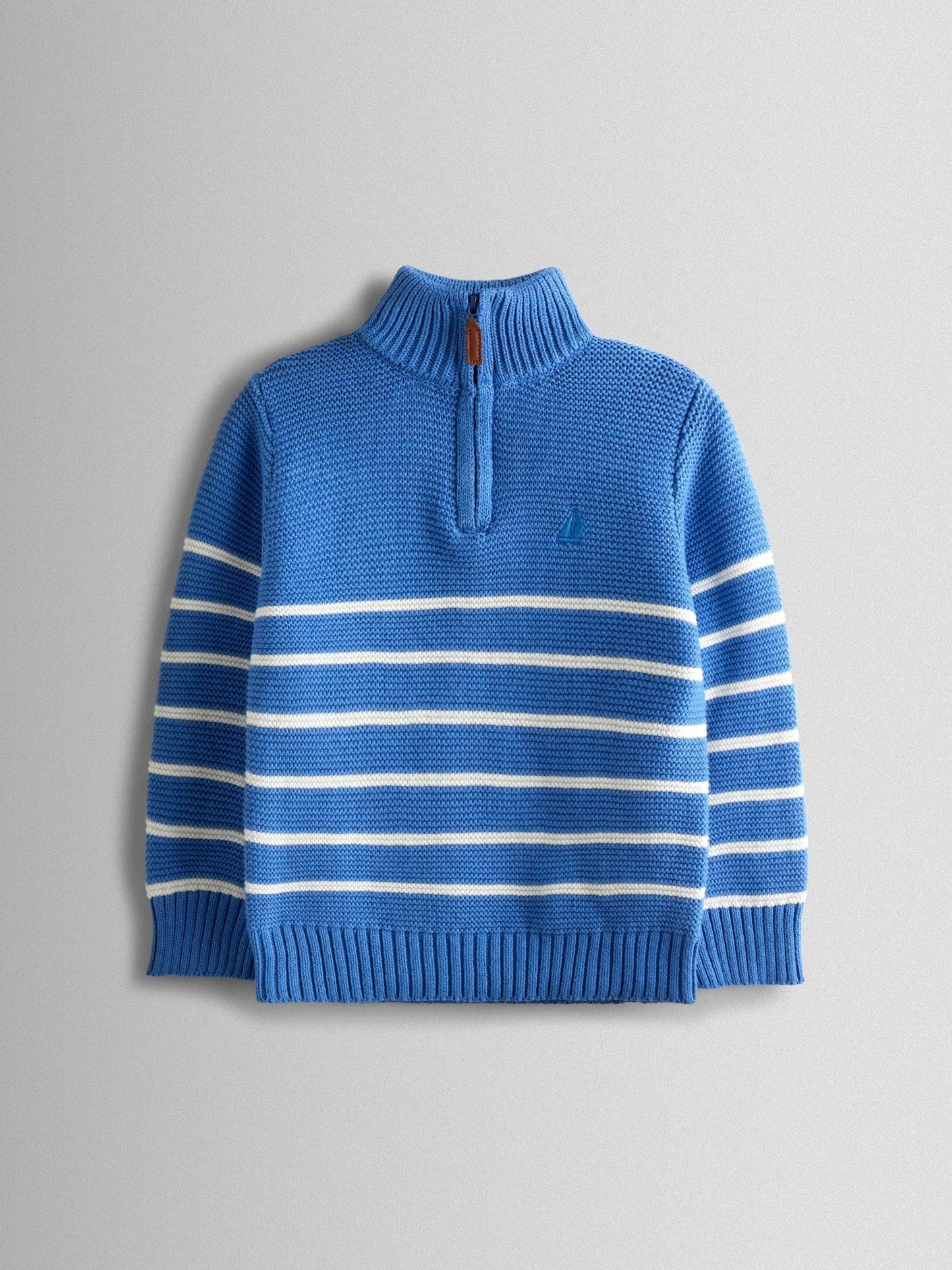 JoJo Maman Bébé Blue Cream Stripe Half Zip Knitted Jumper image 1