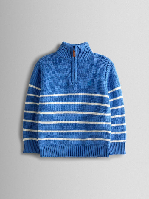 JoJo Maman Bébé Blue Cream Stripe Half Zip Knitted Jumper image 1