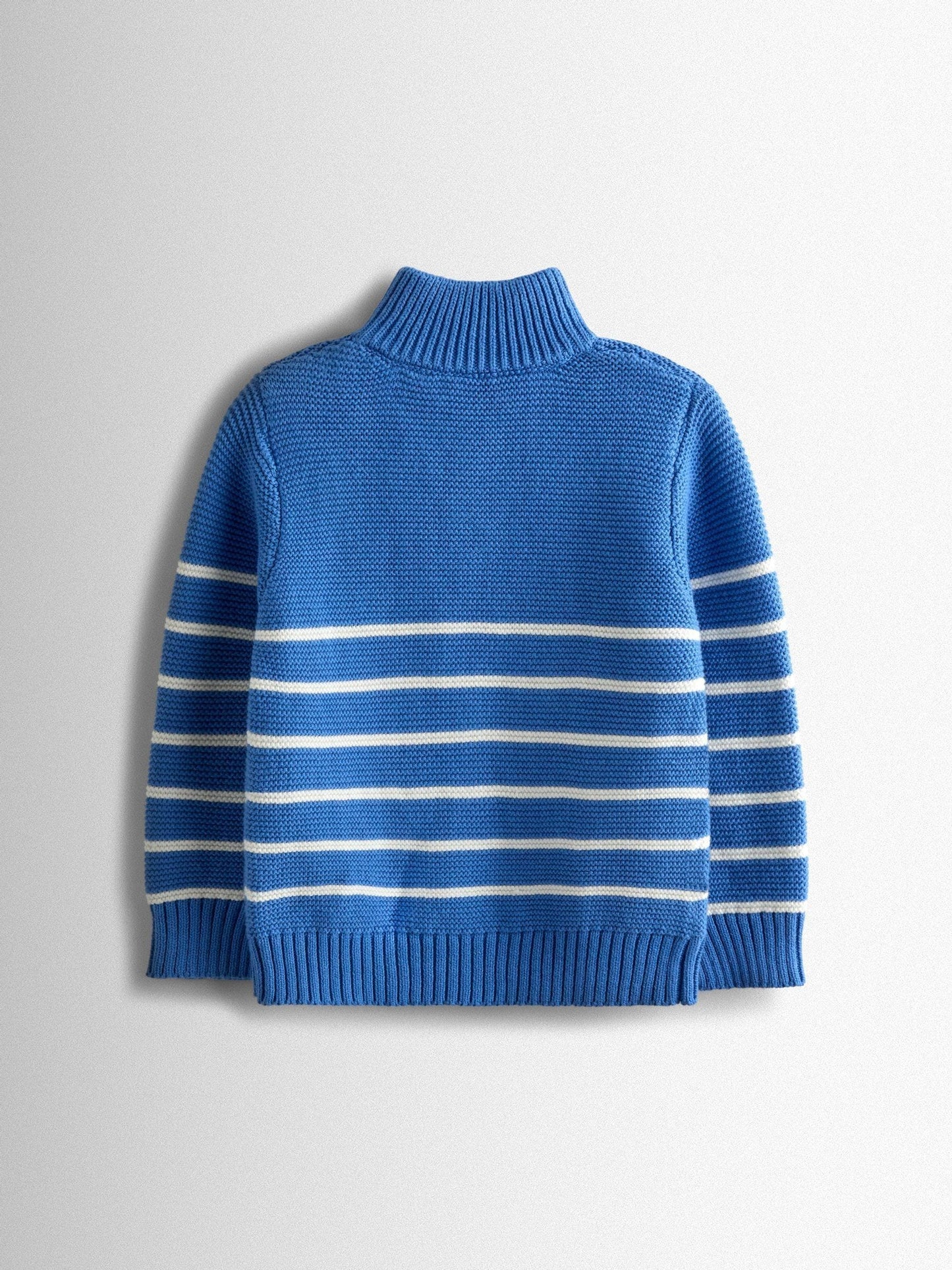 JoJo Maman Bébé Blue Cream Stripe Half Zip Knitted Jumper image 2