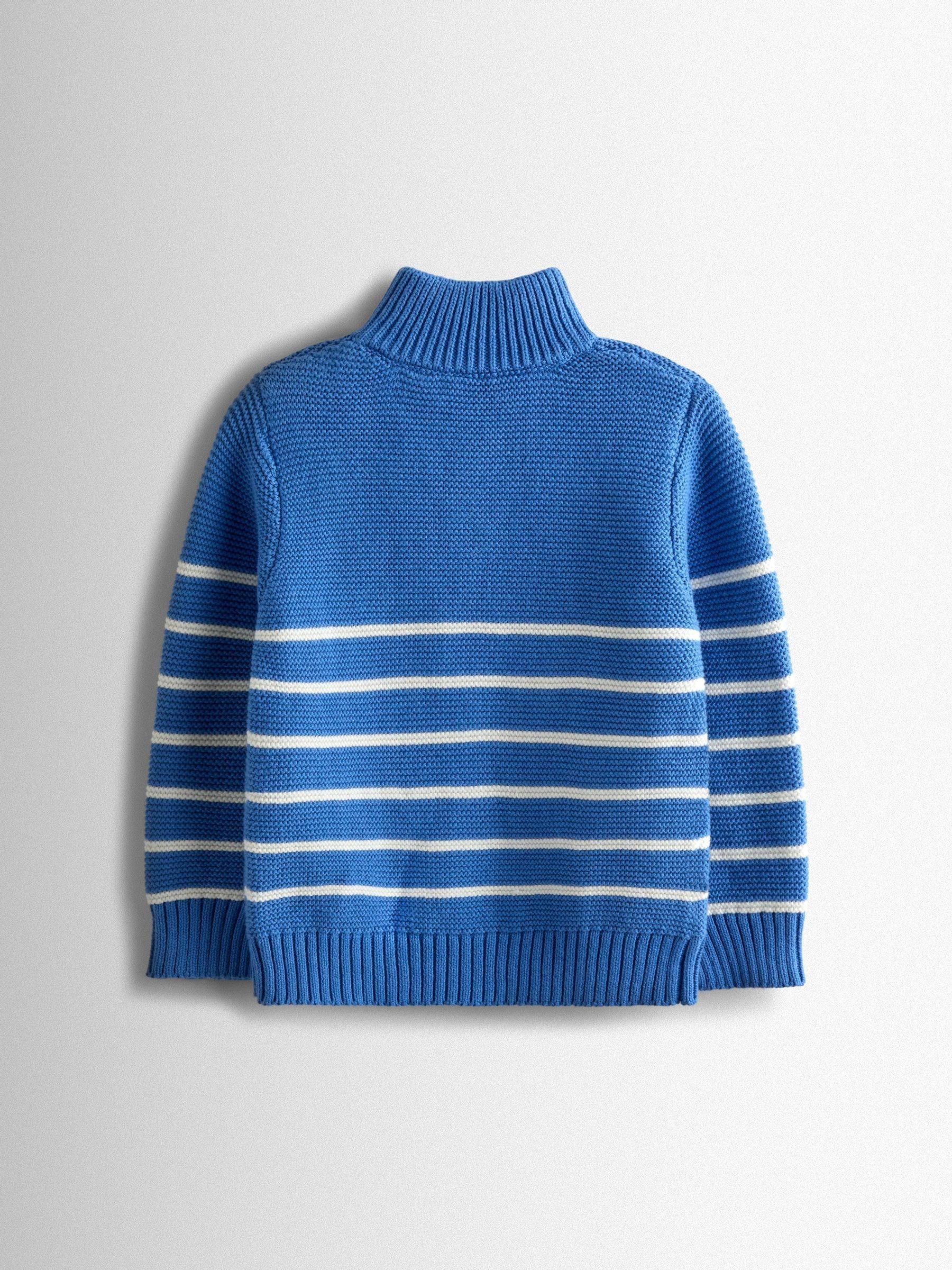 JoJo Maman Bébé Blue Cream Stripe Half Zip Knitted Jumper image 2