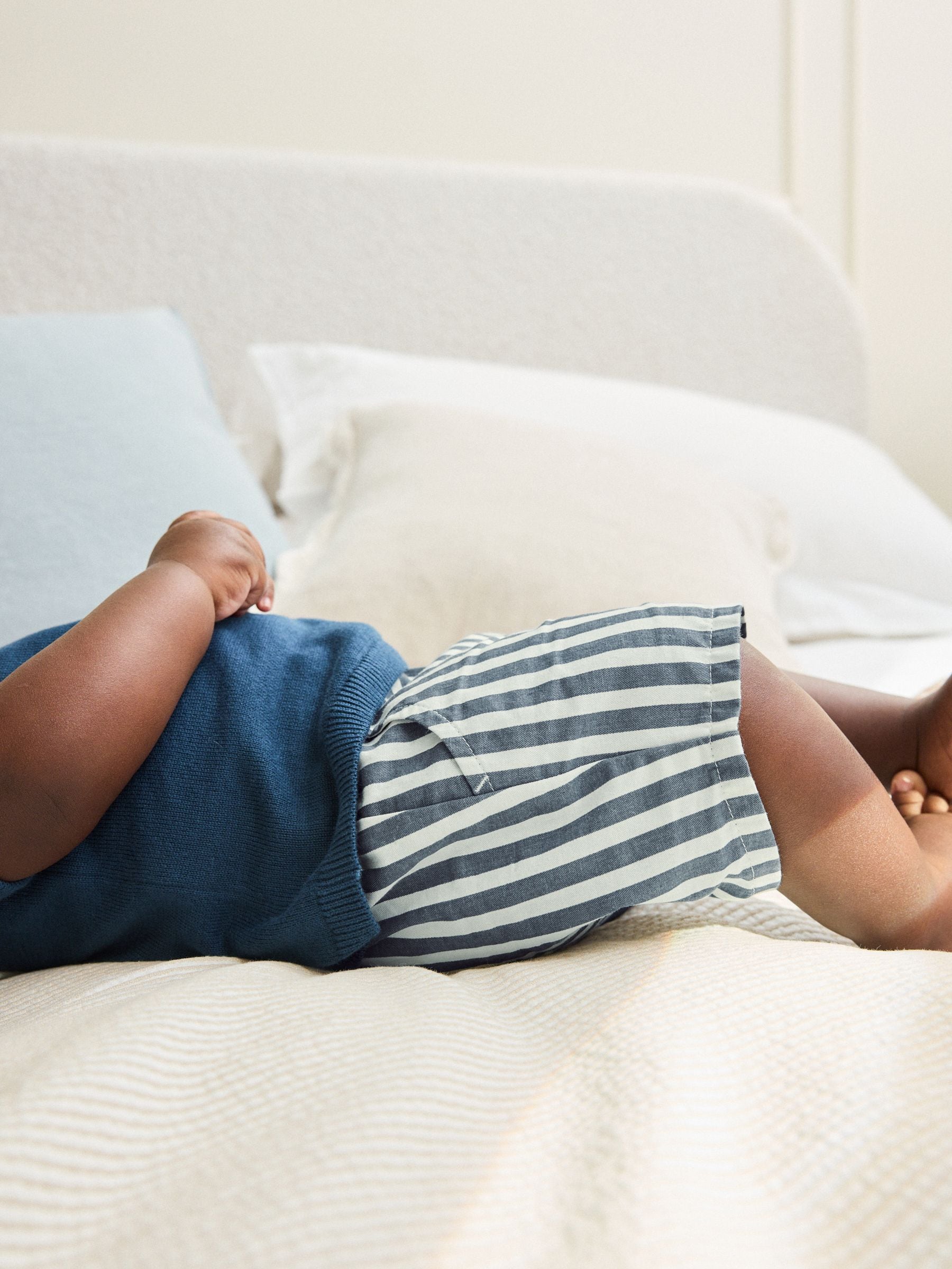 Navy Blue Knitted Top and Woven Shorts Baby Set (0mths-2yrs) image 3