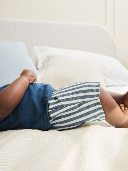 Navy Blue Knitted Top and Woven Shorts Baby Set (0mths-2yrs) image 3